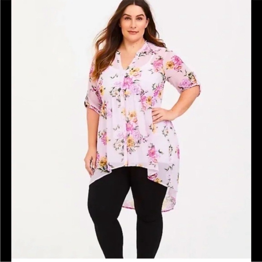 Torrid Floral Chiffon Hi-Low Tunic Top